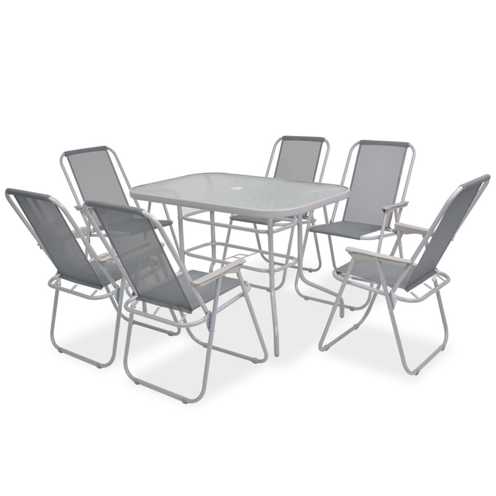 Outdoor dinner furniture 8 pcs steel and gray textilene