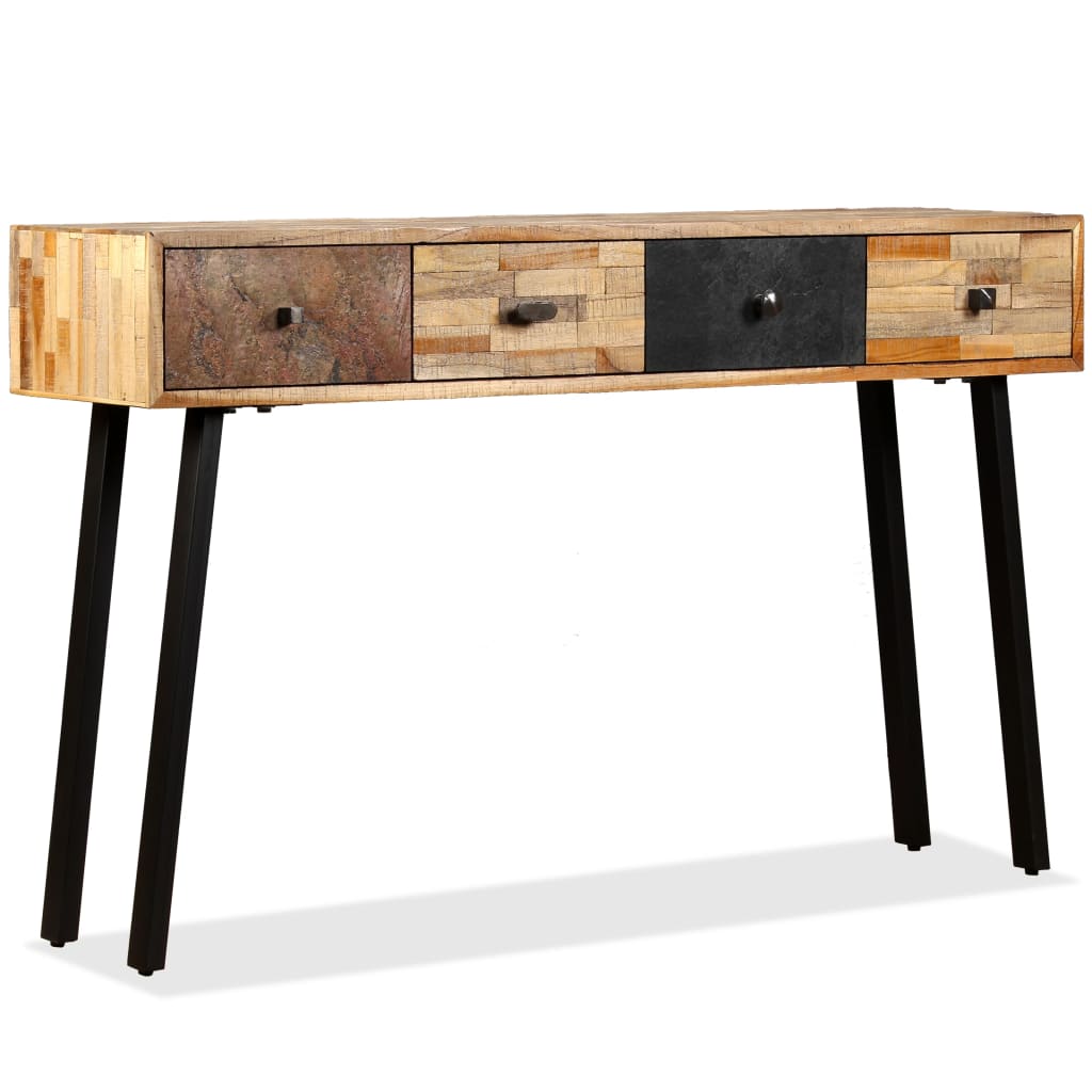 Solid recovery teak console table 120 x 30 x 76 cm