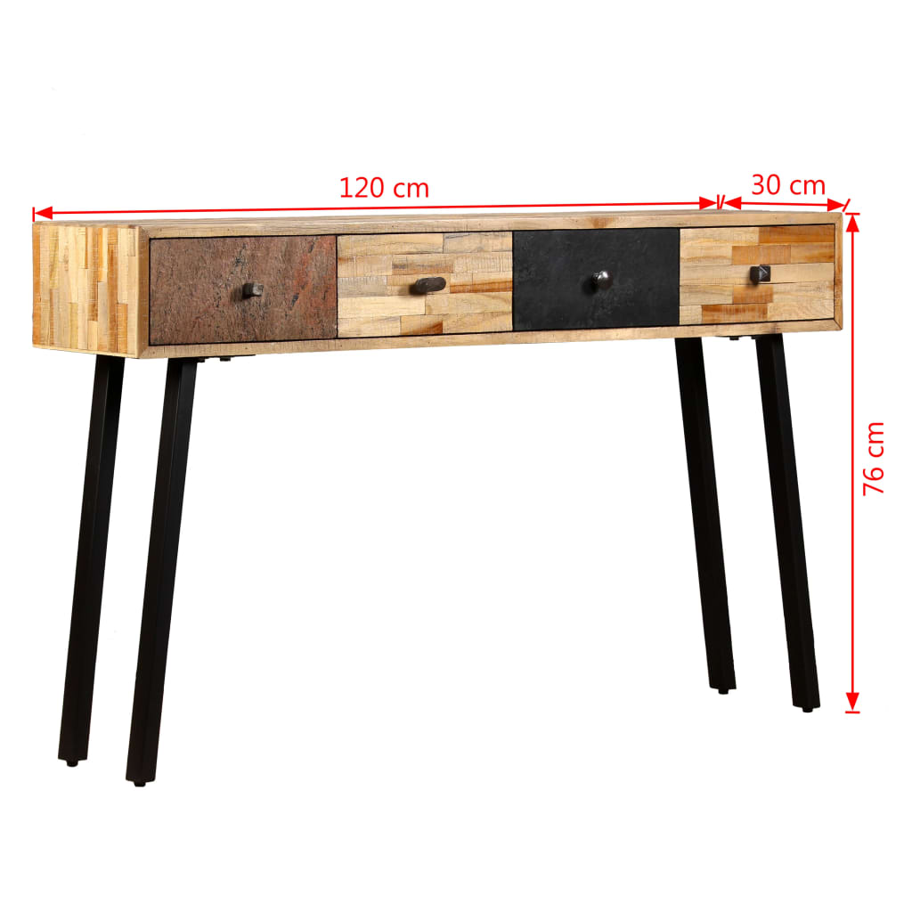 Solid recovery teak console table 120 x 30 x 76 cm