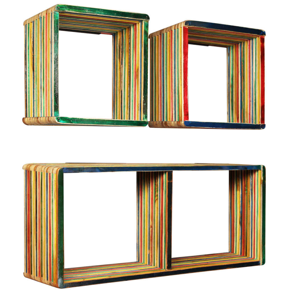 3 pcs wall shelving stack massive multicolored recycled