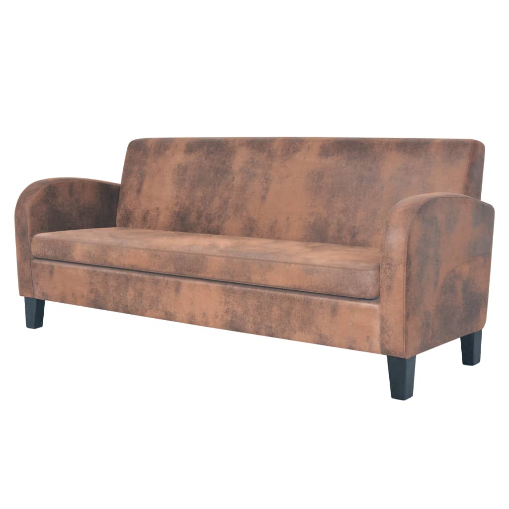 3 -seater sofa brown synthetic suede