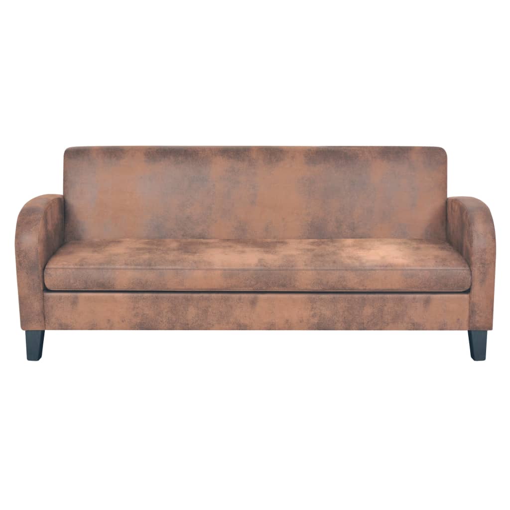 3 -seater sofa brown synthetic suede