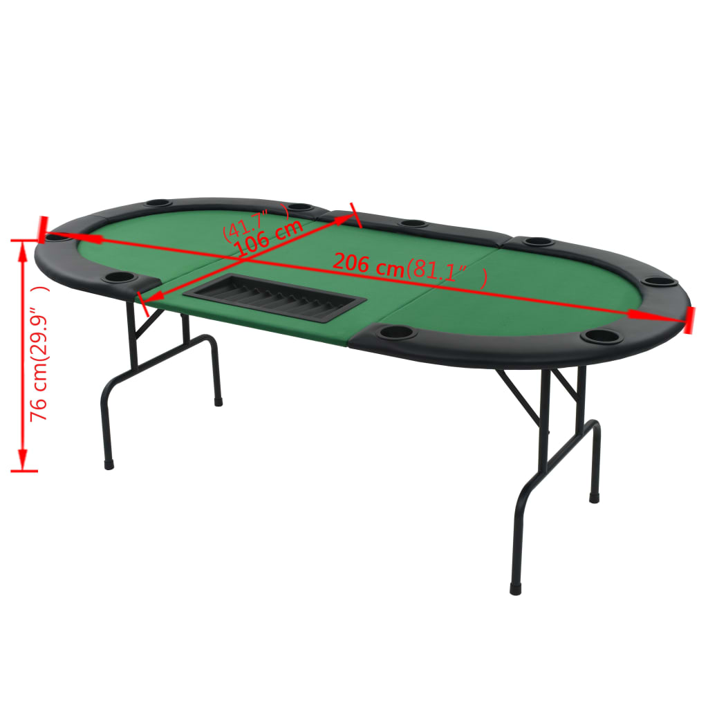 Foldable poker table for 9 players 3 oval green folds