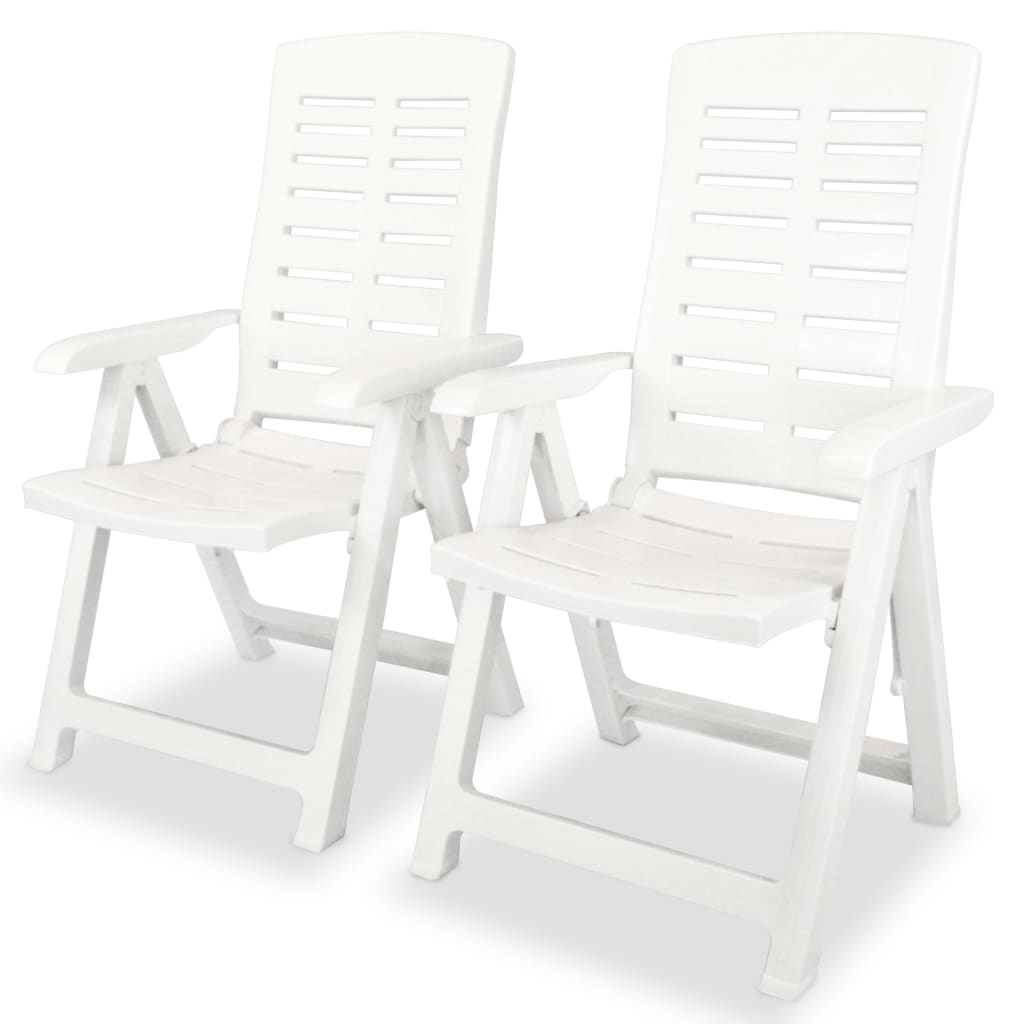 2 pcs Chaises inclinables de jardin Plastique Blanc