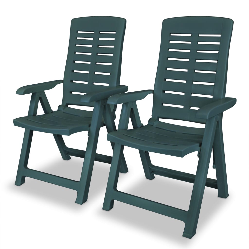 2 pcs tiltable plastic garden chairs green