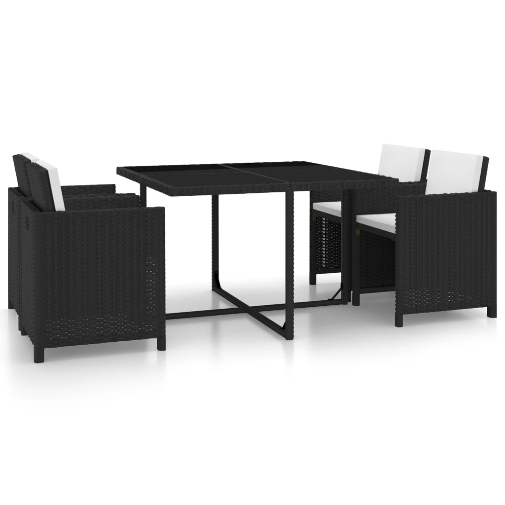 Built -in garden furniture 5 pcs and black rattan cushions