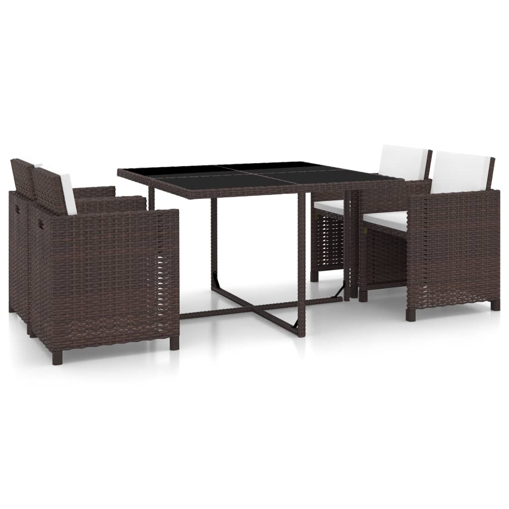 Built -in garden furniture 5 pcs with brown rattan cushions