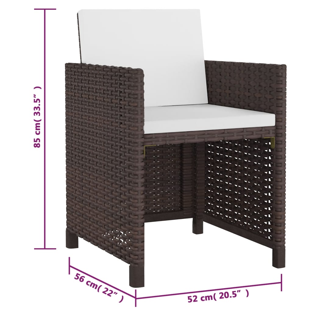 Built -in garden furniture 5 pcs with brown rattan cushions