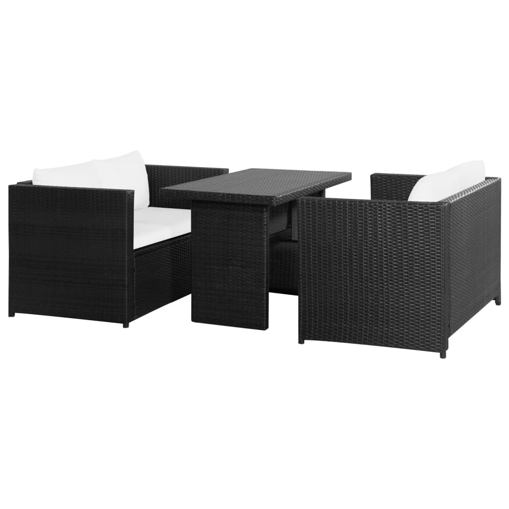 3 pcs garden furniture with black braided resin cushions