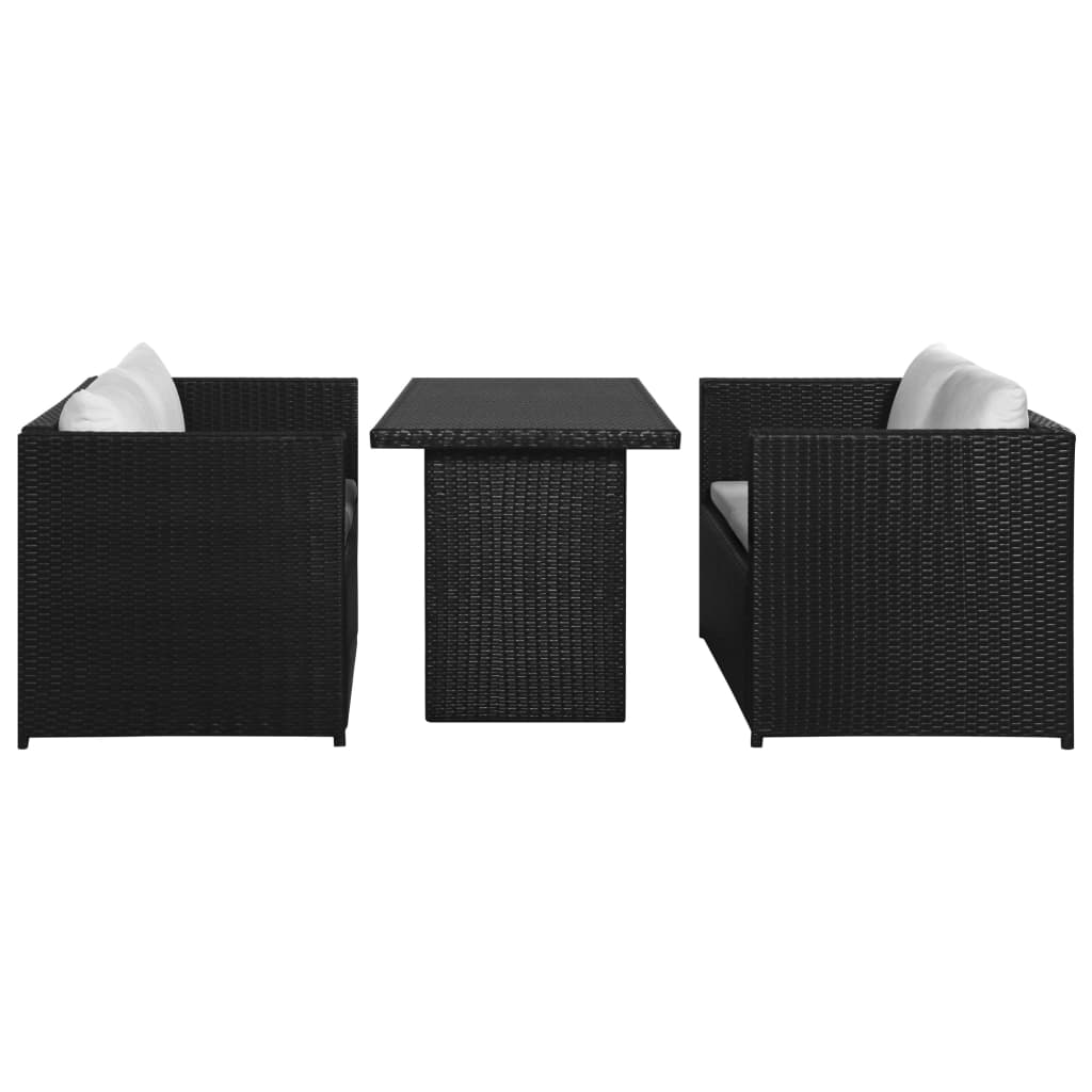 3 pcs garden furniture with black braided resin cushions