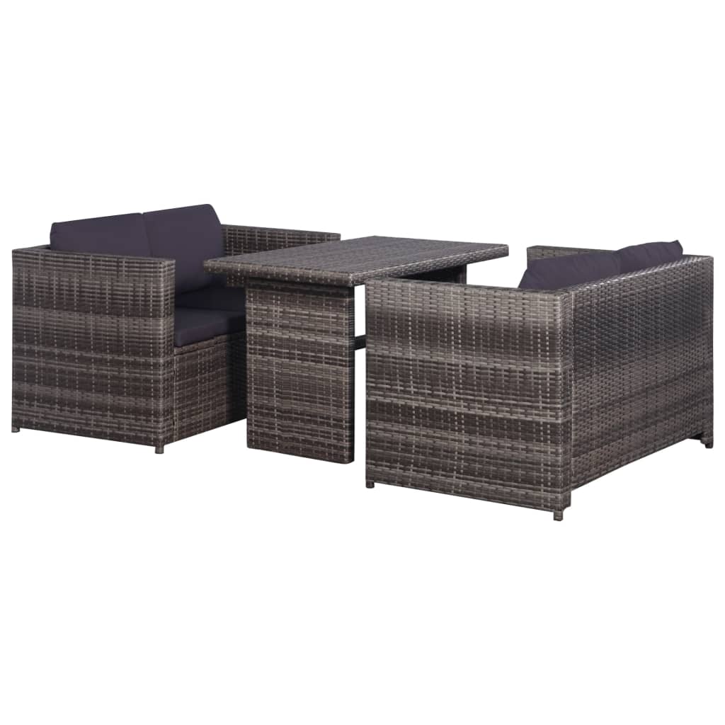 Mobilier de bistro 3 pcs avec coussins Résine tressée Gris