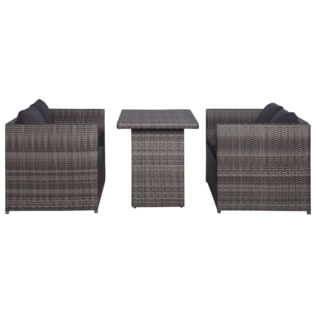 3 pcs bistro furniture with gray braided resin cushions