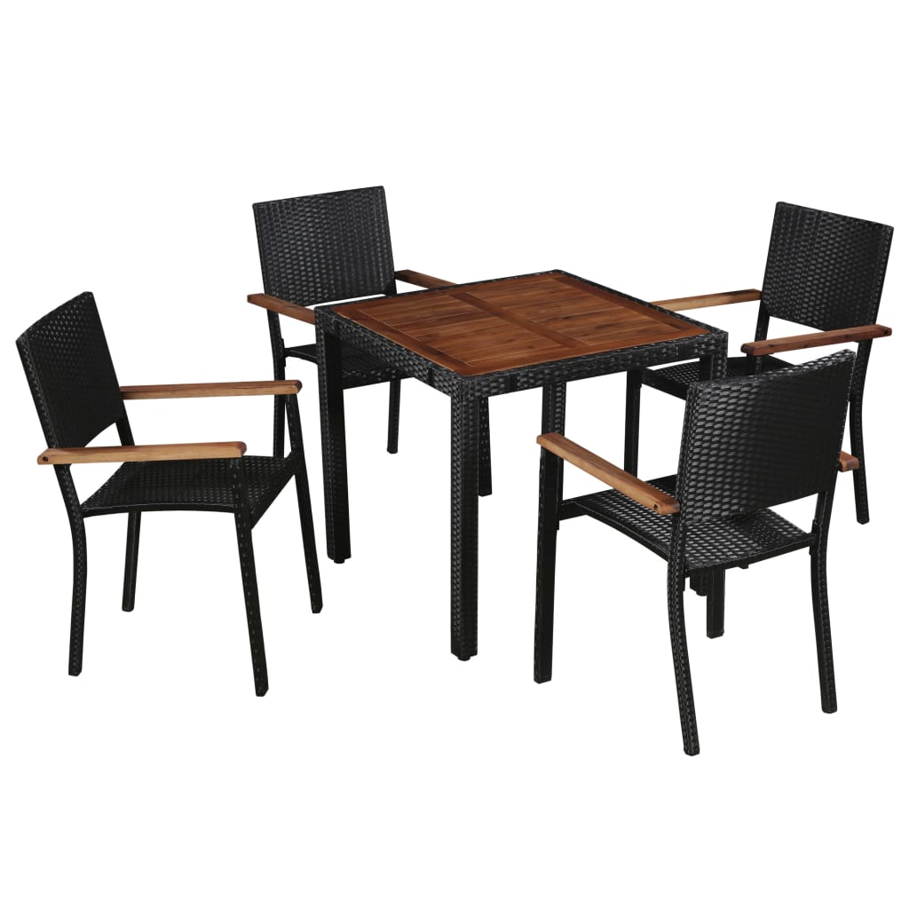 Outdoor furniture 5 pcs braided resin and black acacia wood