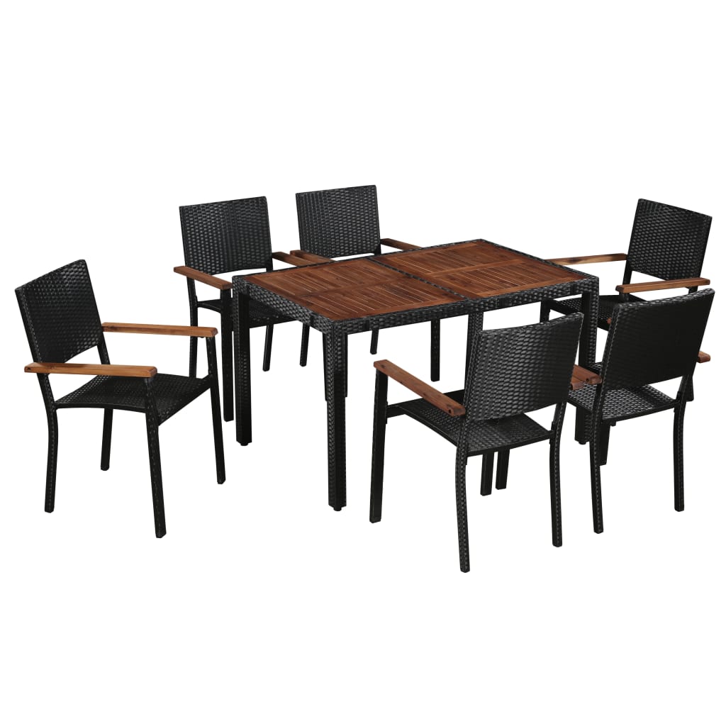 Mobilier d'extérieur 7 pcs Résine tressée et bois d'acacia Noir