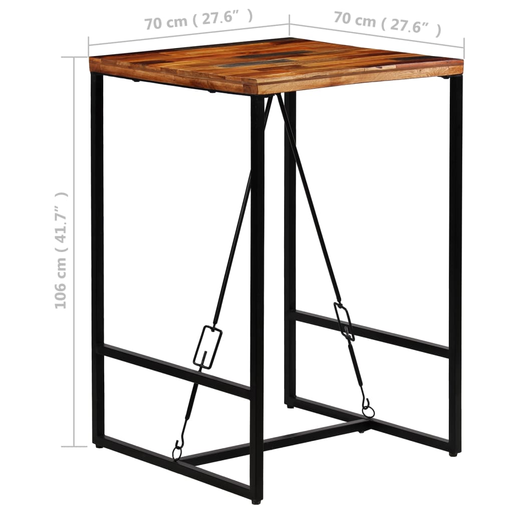 Solid recycled wood bar table 70 x 70 x 106 cm