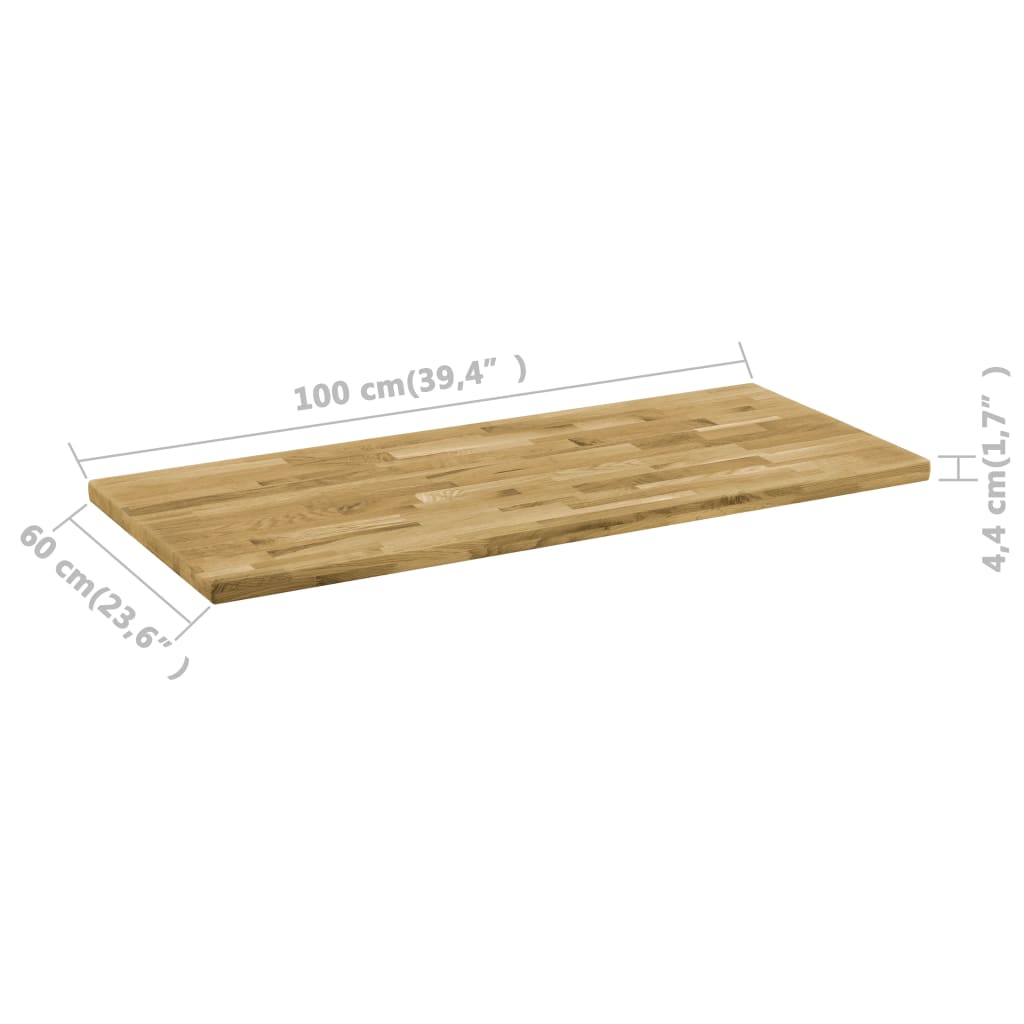 Rectangular oak wood table top 44 mm 100x60 cm