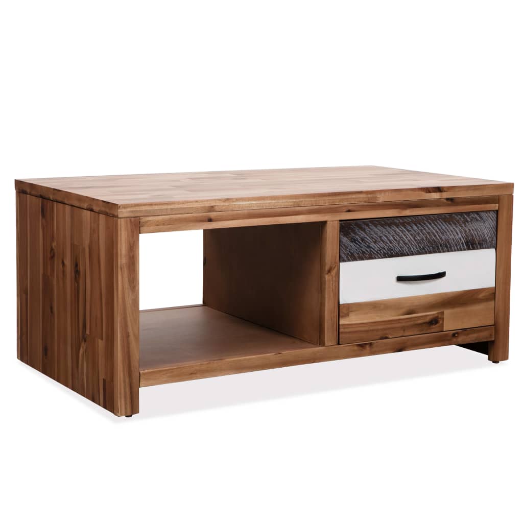 Tavolino in legno massello di acacia 90 x 50 x 37,5 cm