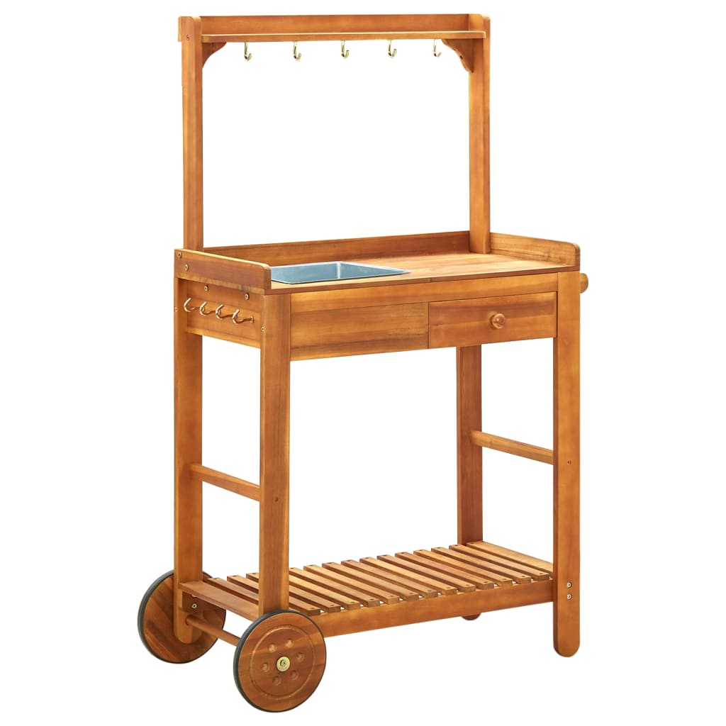 Acacia wooden garden kitchen cart 92x43.5x141.5 cm