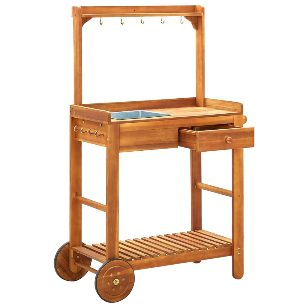 Acacia wooden garden kitchen cart 92x43.5x141.5 cm