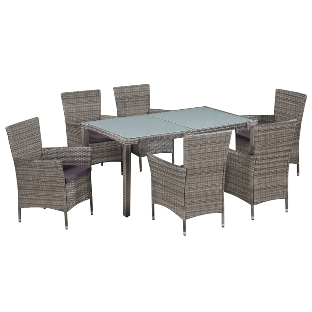 Mobilier à dîner de jardin 7pcs et coussins Résine tressée Gris