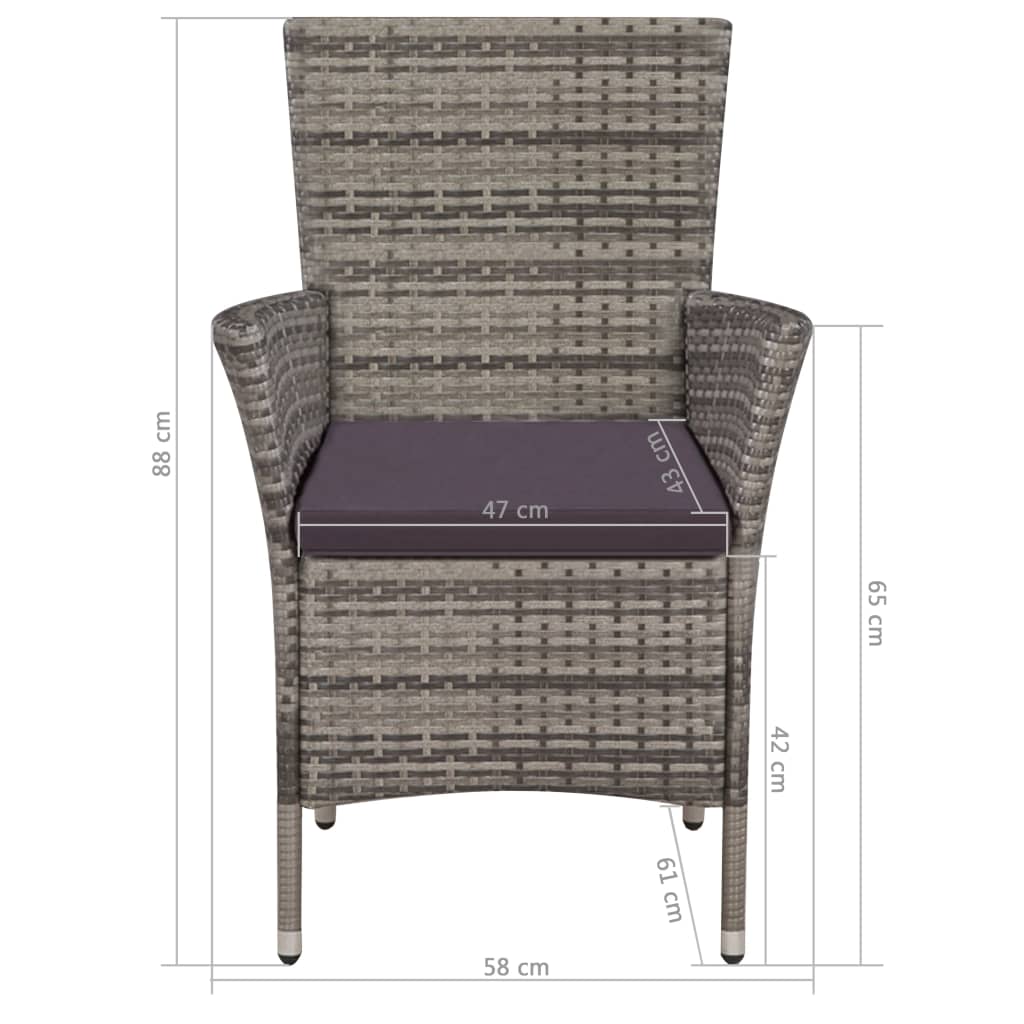 Mobilier à dîner de jardin 7pcs et coussins Résine tressée Gris