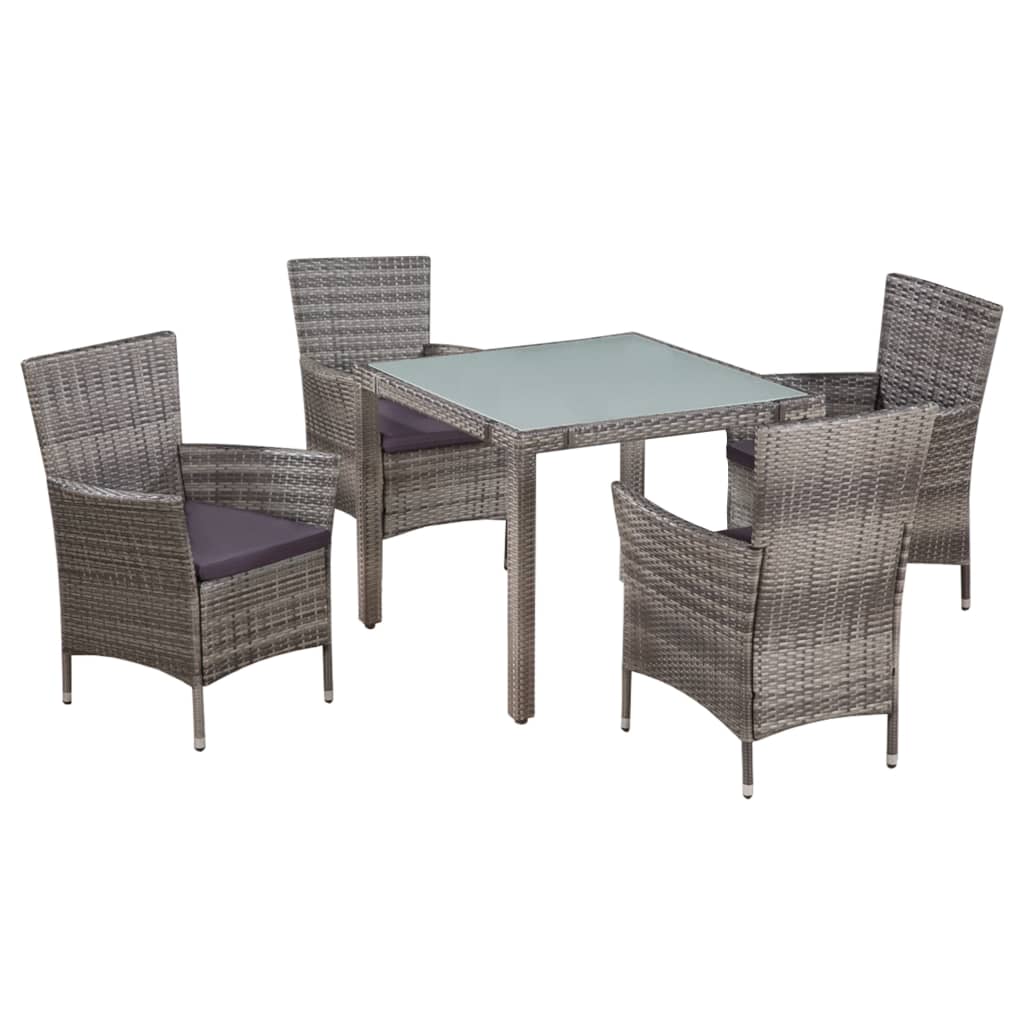 Mobilier à dîner de jardin 5 pc et coussins Résine tressée Gris