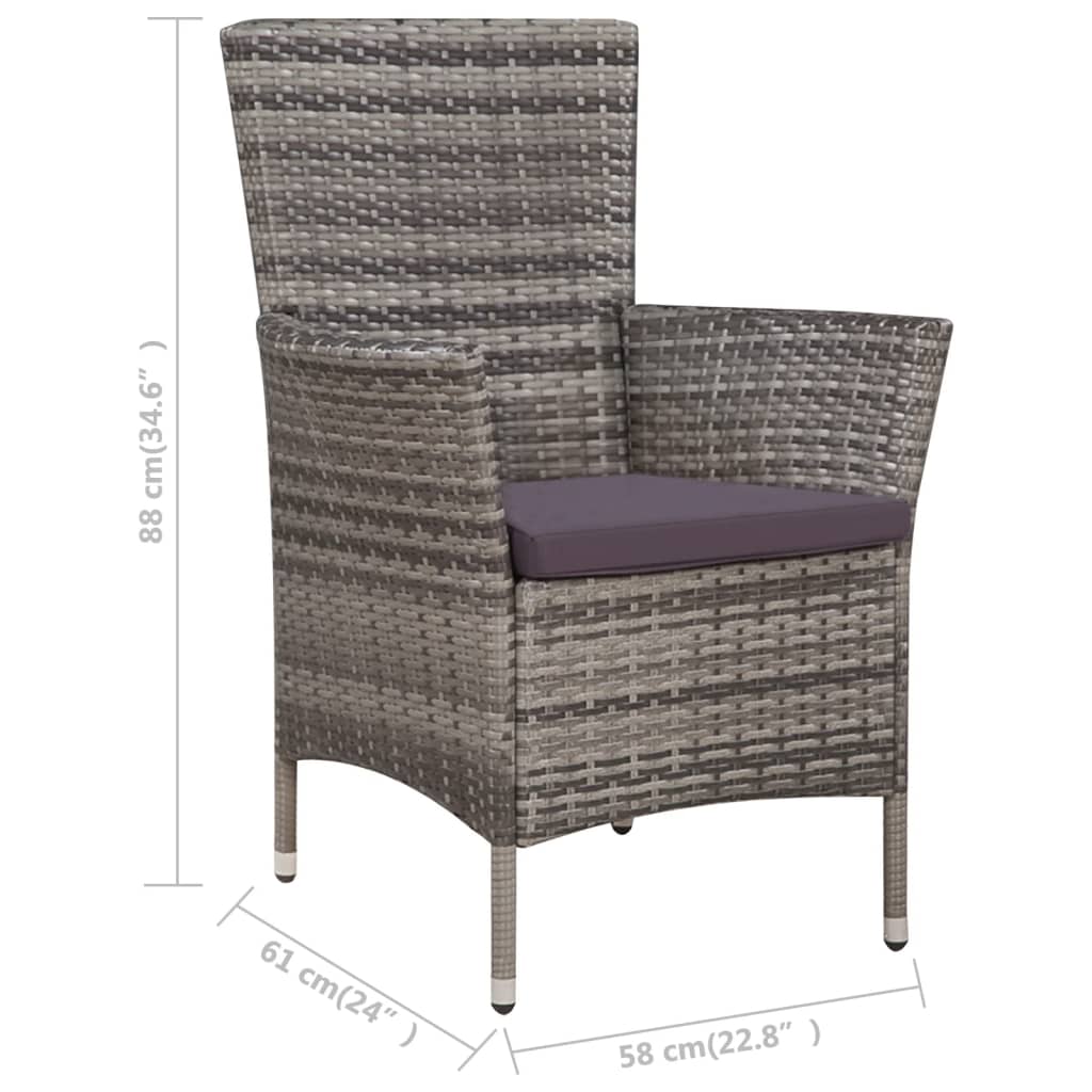 Mobilier à dîner de jardin 5 pc et coussins Résine tressée Gris