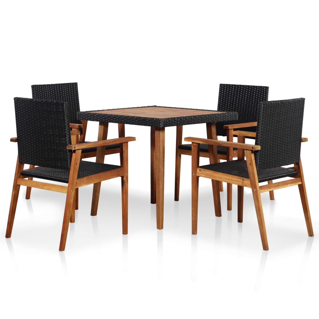 Garden dinner furniture 5 pcs black and brown braided resin