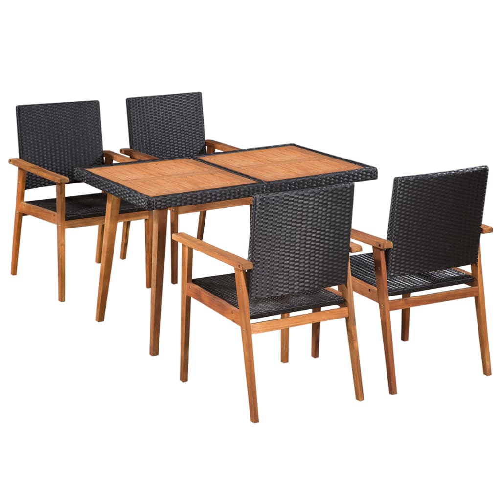 Garden dinner furniture 5 pcs black and brown braided resin