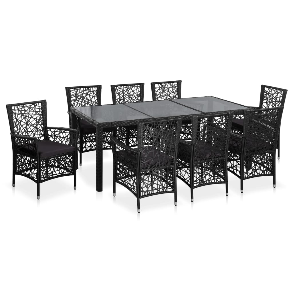 Mobilier à dîner d'extérieur 9 pcs Résine tressée Noir