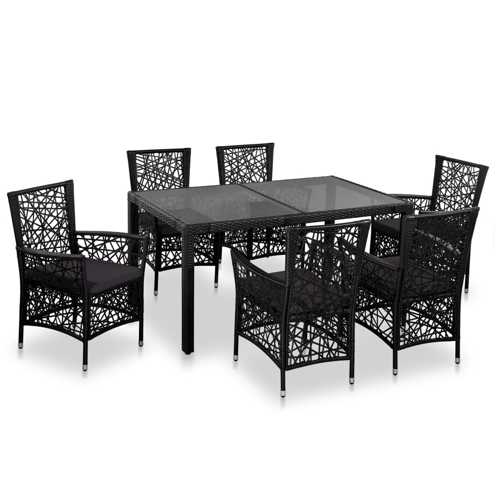 Outdoor -Abendessen Möbel 7 PCs Schwarz geflochtenes Harz