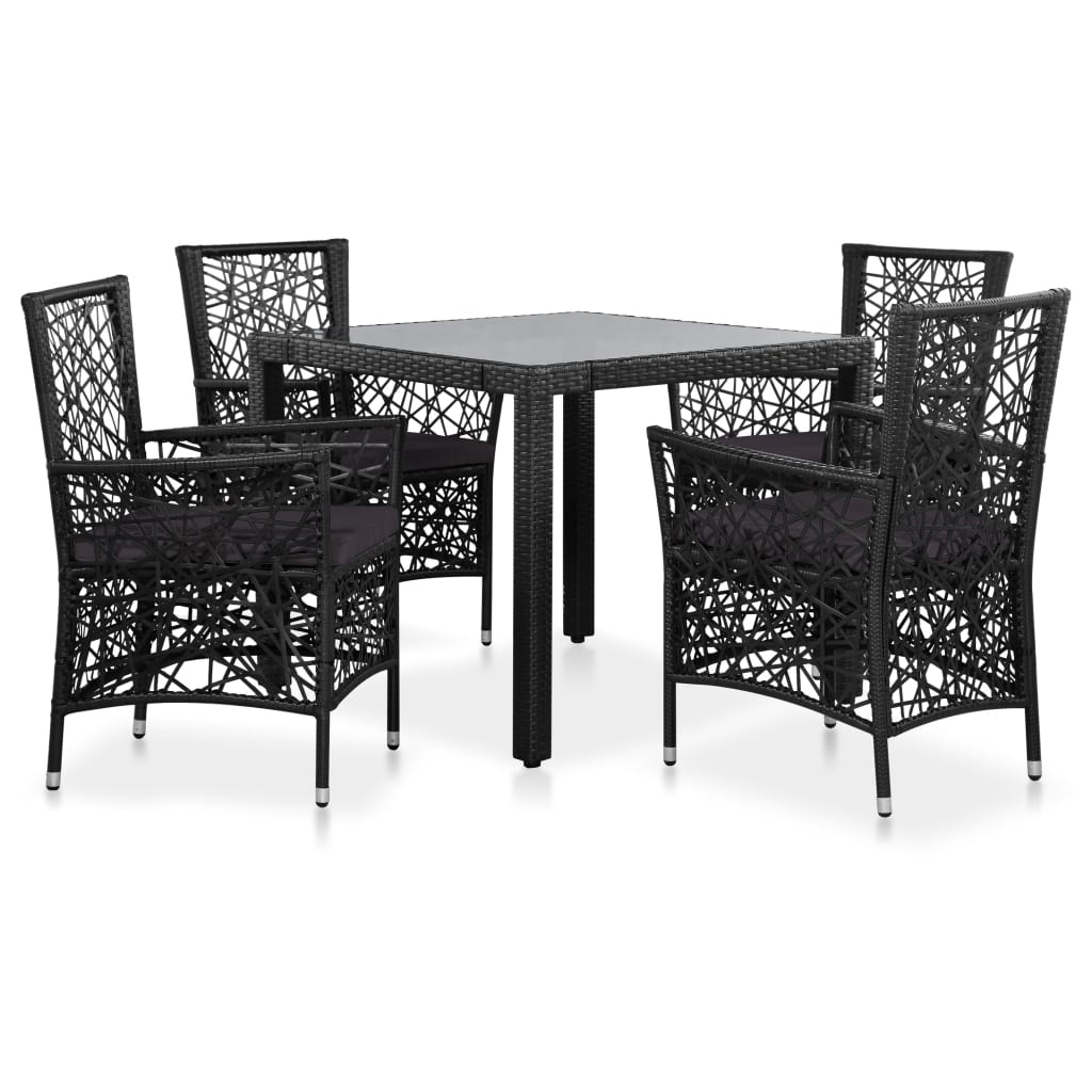 Mobilier à dîner d'extérieur 5 pcs Résine tressée Noir