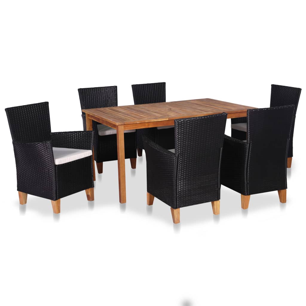 Garden dinner furniture 7 pcs black and brown braided resin