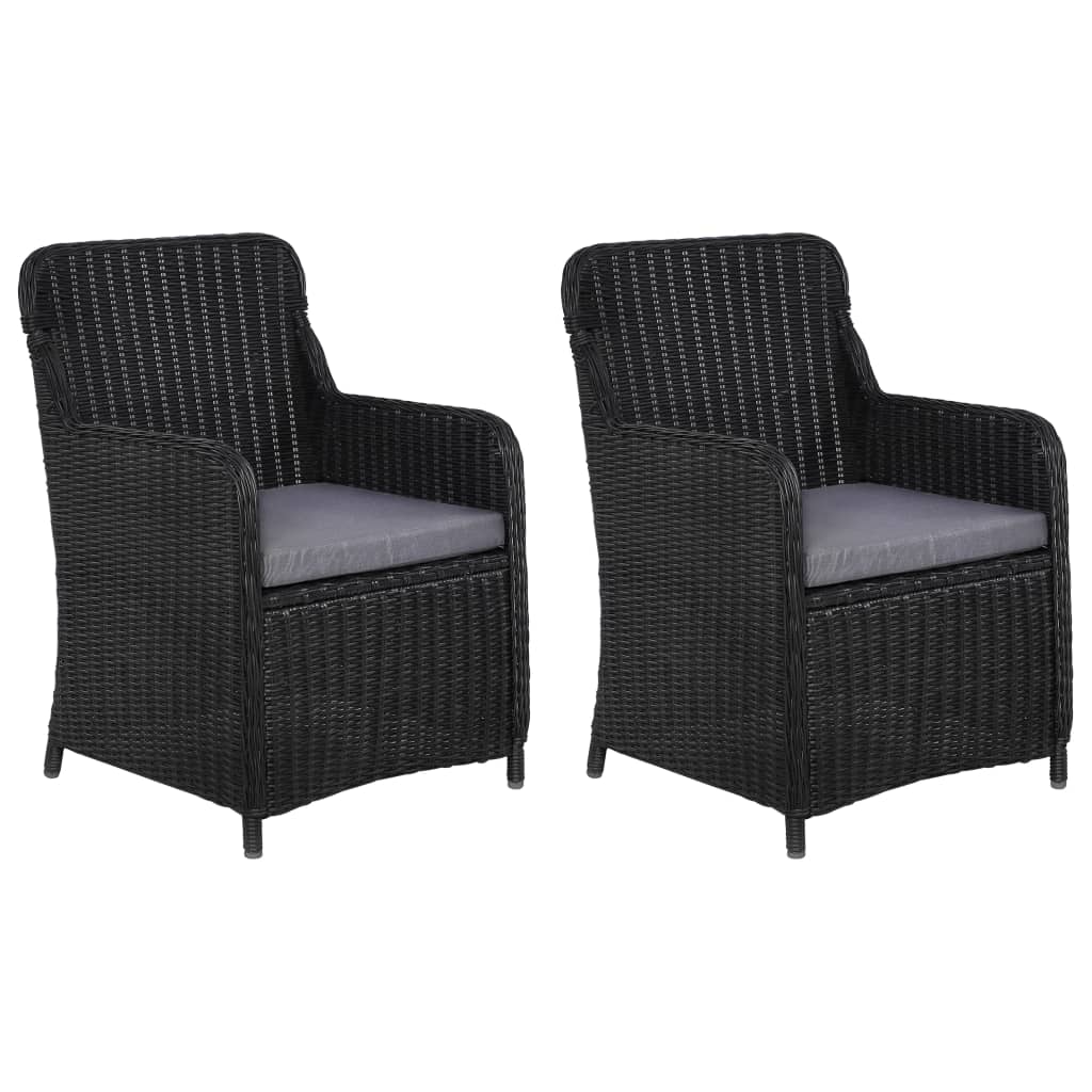 2 pcs outdoor chairs with black braided resin cushions