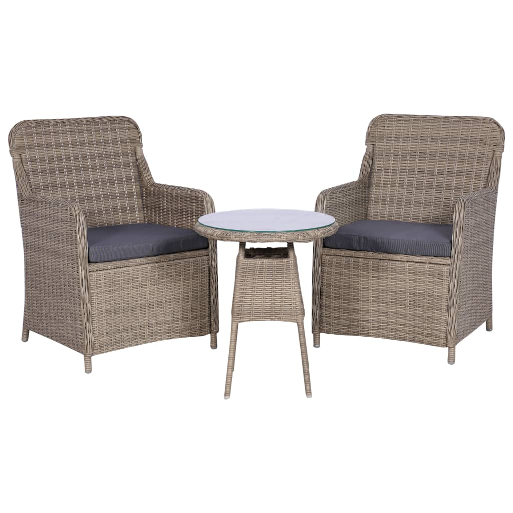 Bistro set 3 pcs with brown braided resin cushions