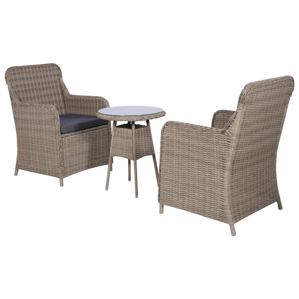 Bistro set 3 pcs with brown braided resin cushions