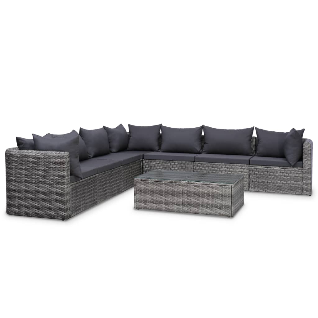 8 pcs garden furniture with gray braided resin cushions