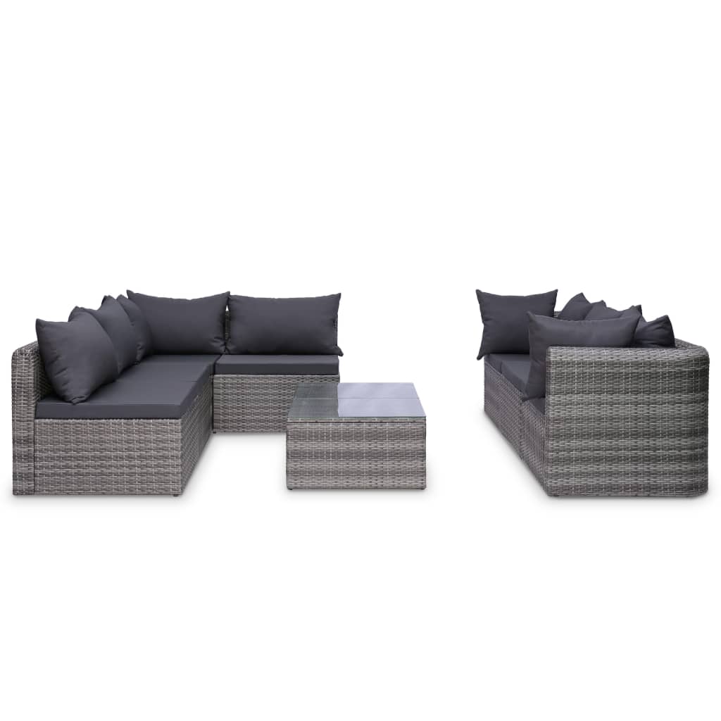 8 pcs garden furniture with gray braided resin cushions