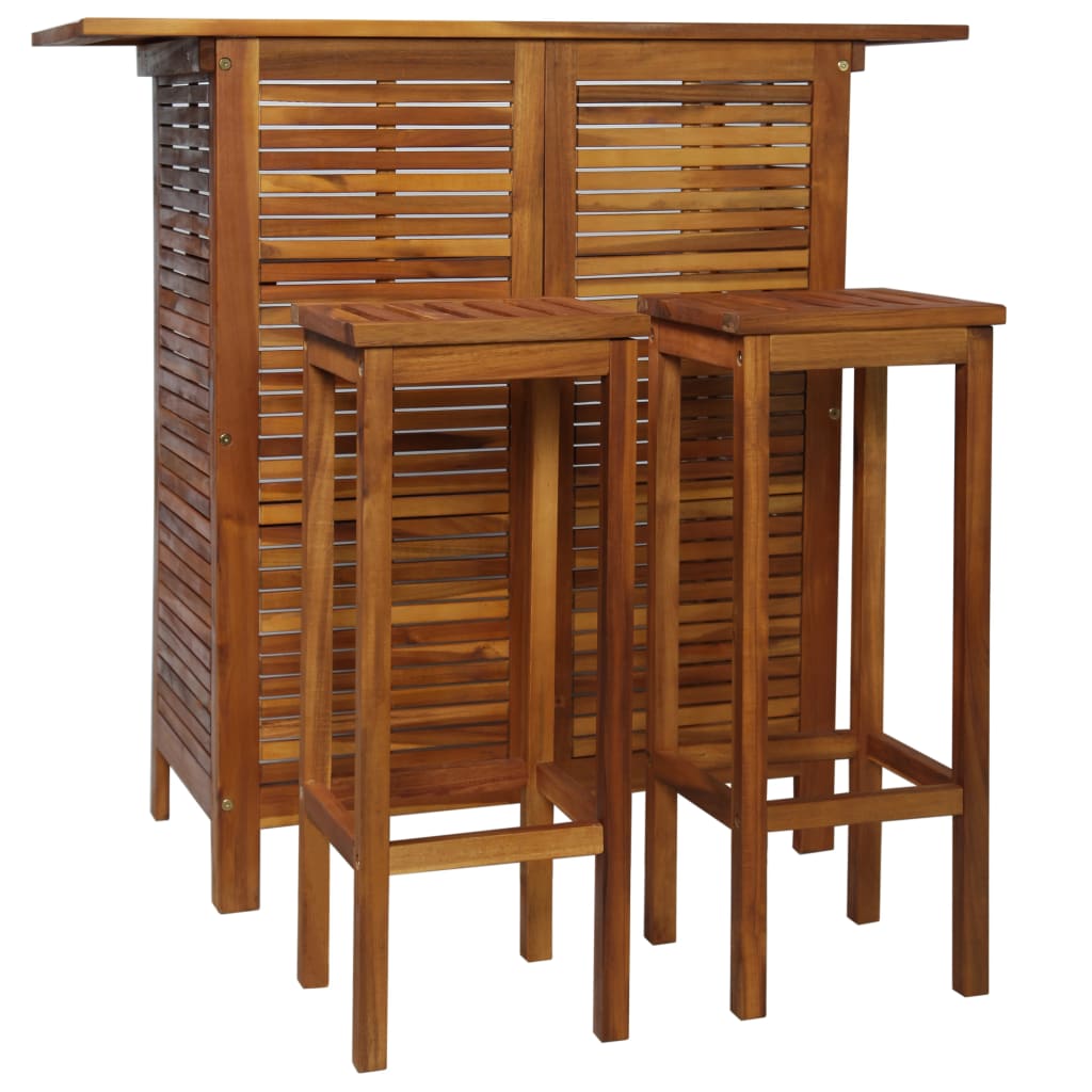 Solid acacia wood table and bar chairs