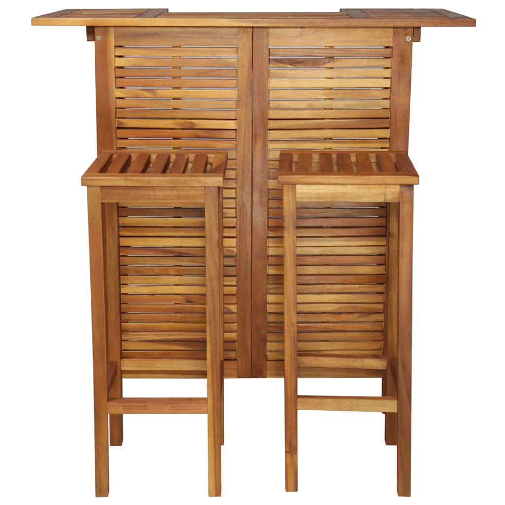 Solid acacia wood table and bar chairs