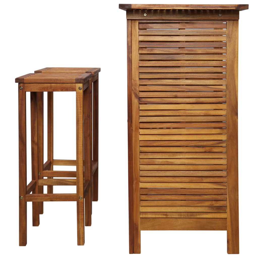 Solid acacia wood table and bar chairs