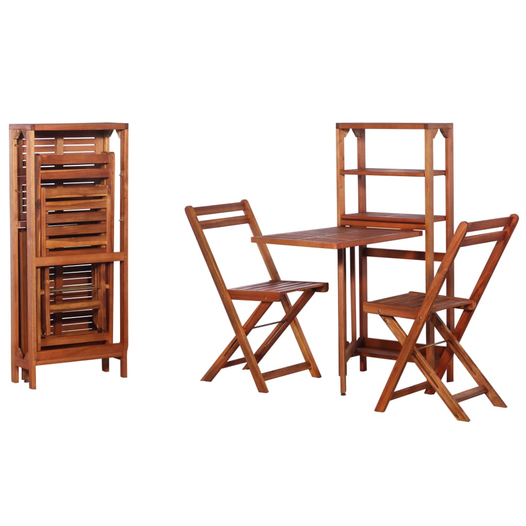 Foldable bistro furniture 3 pcs solid acacia wood