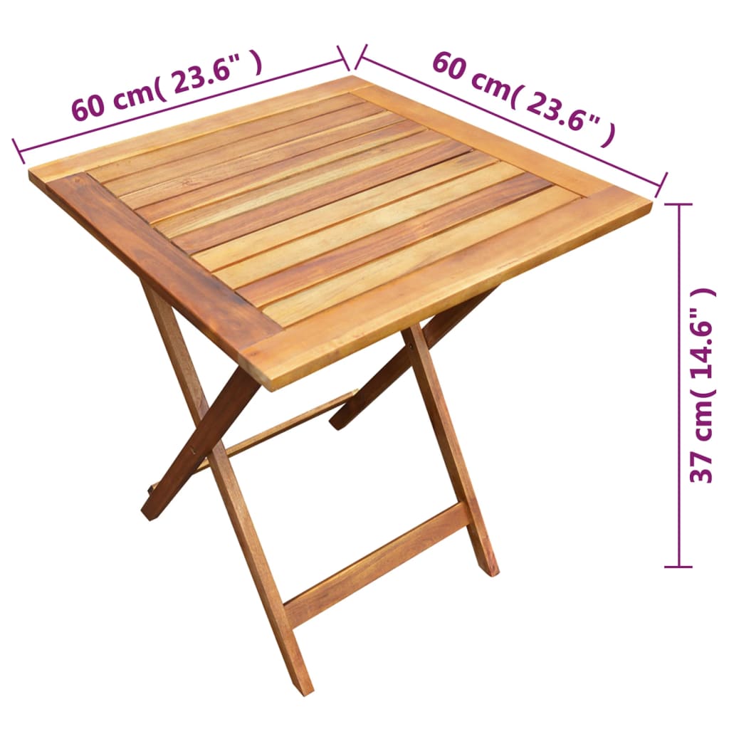 Mobilier de bistro pliable 3 pcs Bois d'acacia solide