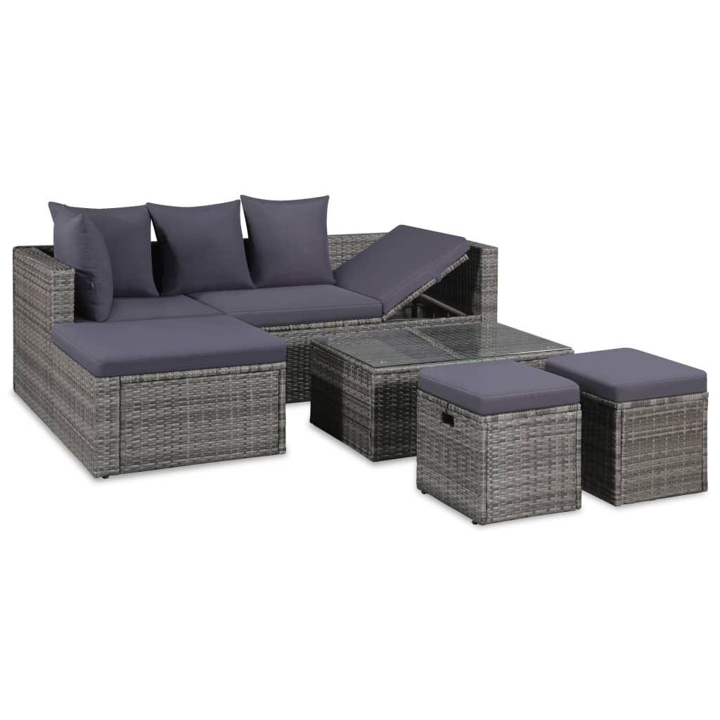 4 pcs garden furniture with gray braided resin cushions