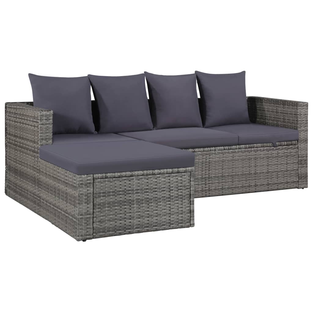 Salon de jardin 4 pcs avec coussins Résine tressée Gris