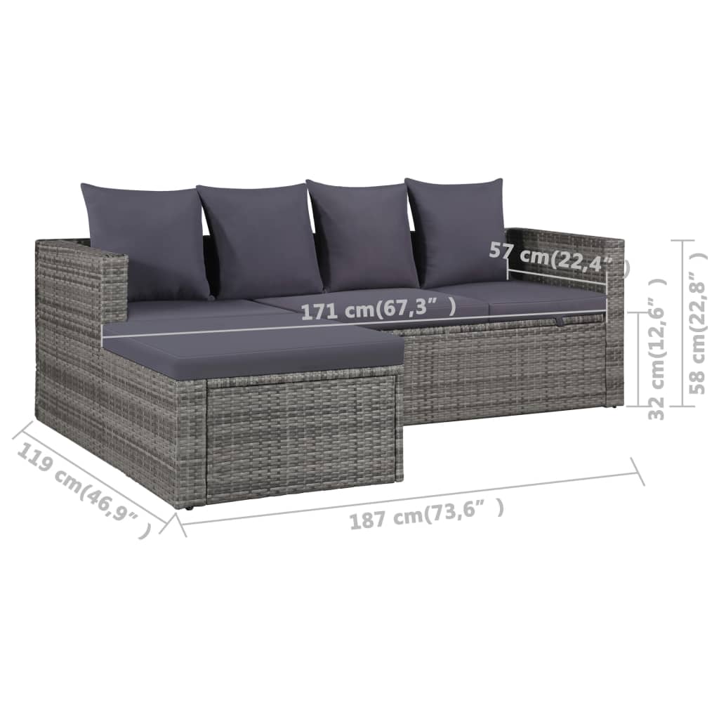 4 pcs garden furniture with gray braided resin cushions