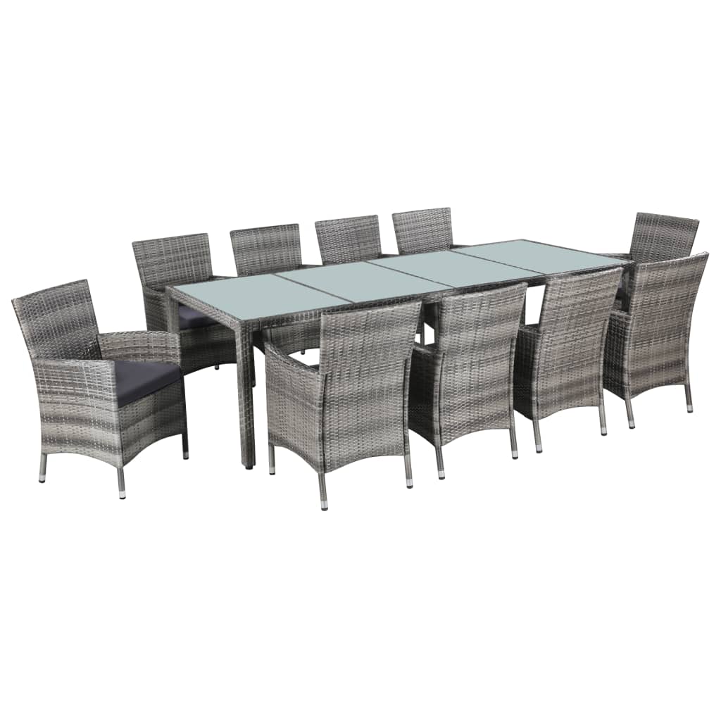 Mobilier à dîner de jardin 11pc et coussins Résine tressée Gris