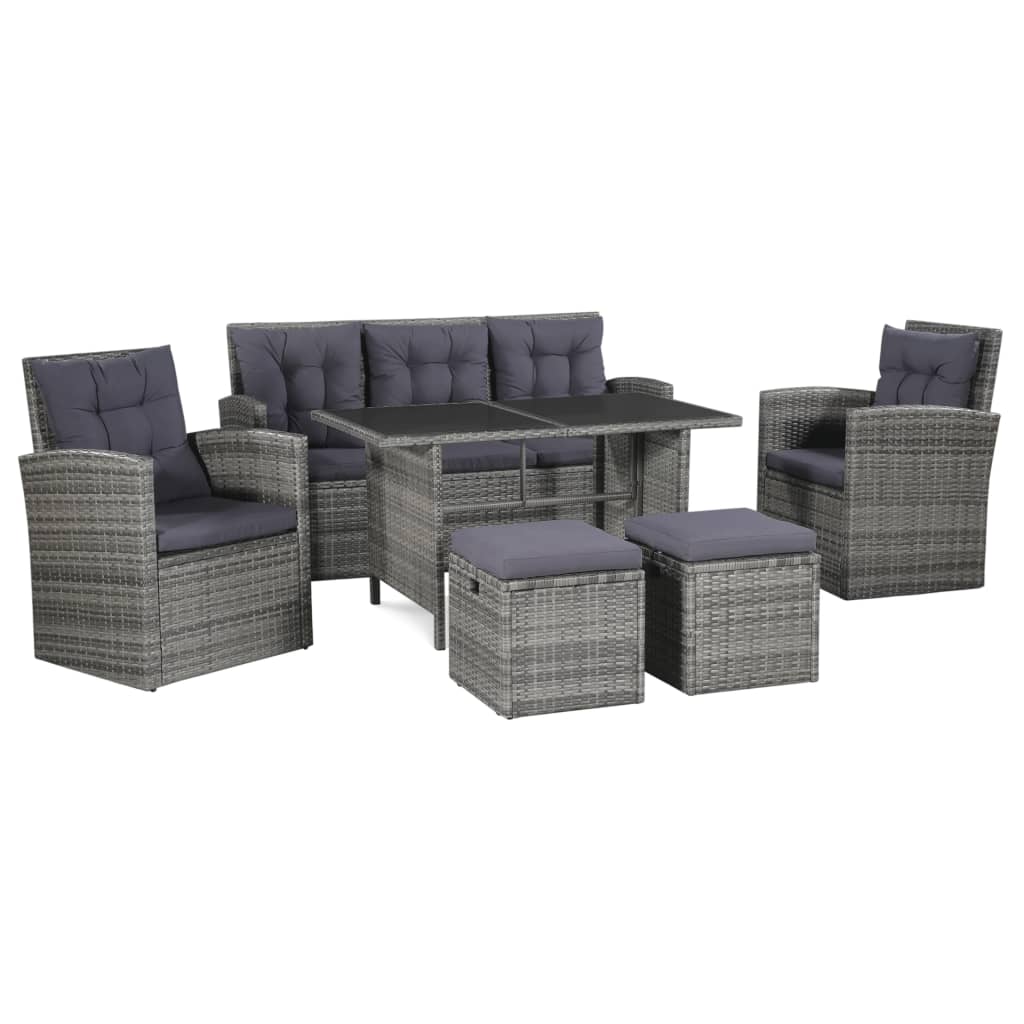 Salon de jardin 6 pcs avec coussins Résine tressée Gris