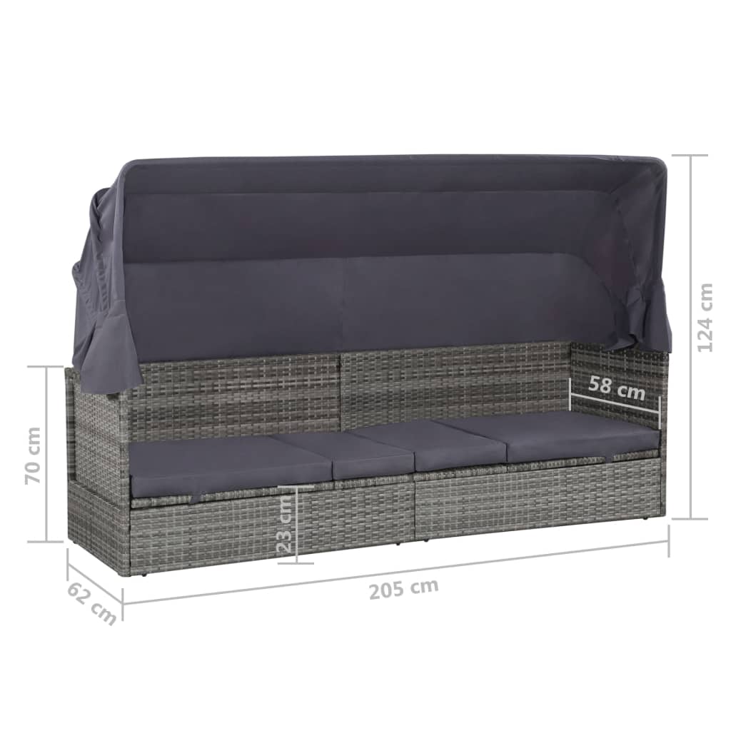 Garden bed with gray awning 205x62 cm braided resin