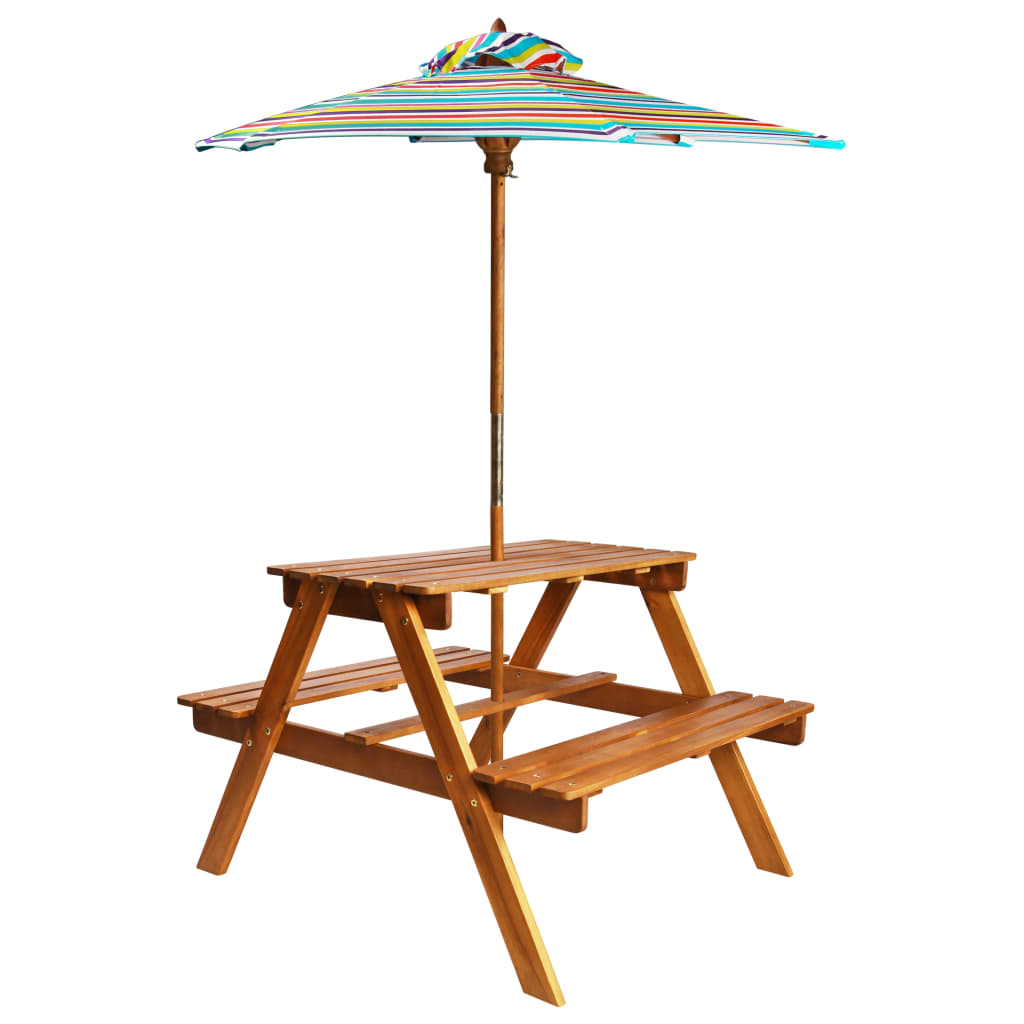 Tabella da picnic e parasole per bambini 79x90x60cm Acacia solido